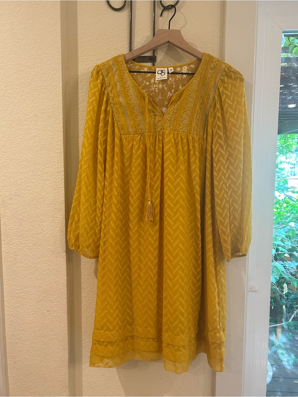Boho V-Neck Mini Dress in Mustard Yellow